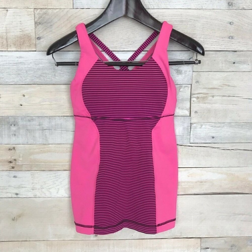 Lululemon Yoga Tank Top Pink Stripe Padded 4